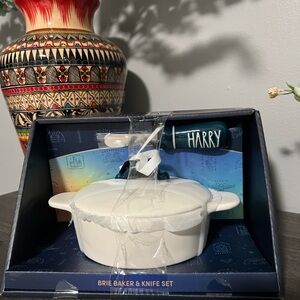 Rae Dunn White and Blue Brie Baker & Knife Set